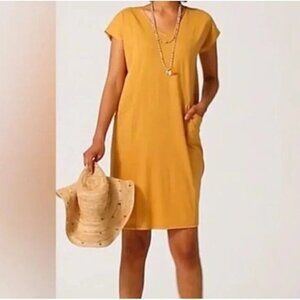 J Jill PureJill Easy Knit Two Pocket Dress Size M Light Curry Yellow Minimalist